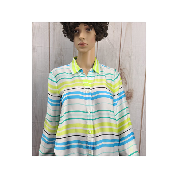 Vince Camuto Button Down Blouse Striped Tie Front Long/3/4 Sleeve Sz PS - Picture 2 of 8